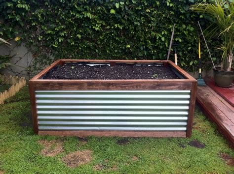 planter box with corrugated metal|galvanized steel raised garden bed.